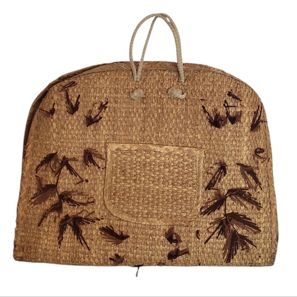 Vintage Woven Straw Palm Boho Beach Bag Tote - Picture 3 of 7